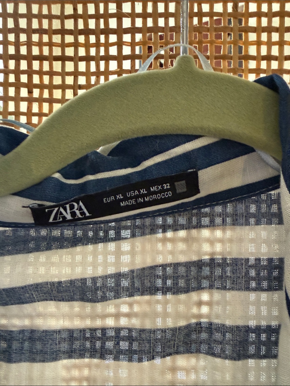 Zara Striped Linen Blend Shirt Dress Blue White Belted Maxi XL 8092/469 - Picture 2 of 8